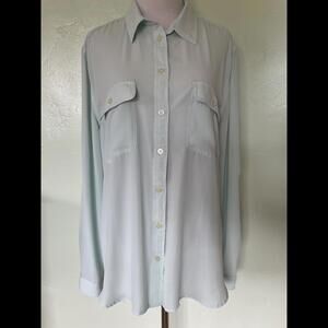 Ann Taylor LOFT Blue Long Sleeve Button Up Shirt Blouse XL 20-0174
